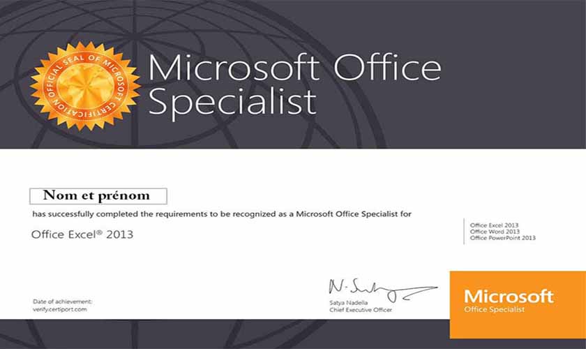 Modèle de bureau du pack de certification Microsoft Office Specialist Certification.
