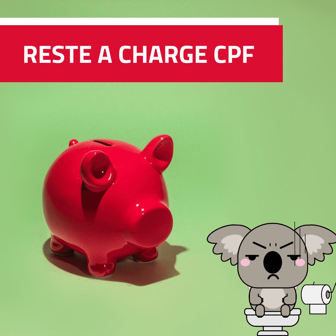 Une tirelire rouge avec la mention "reste à charge cpf" inscrite dessus.