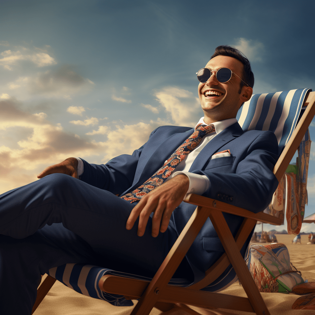 Un recruteur en costume assis sur une chaise de plage.