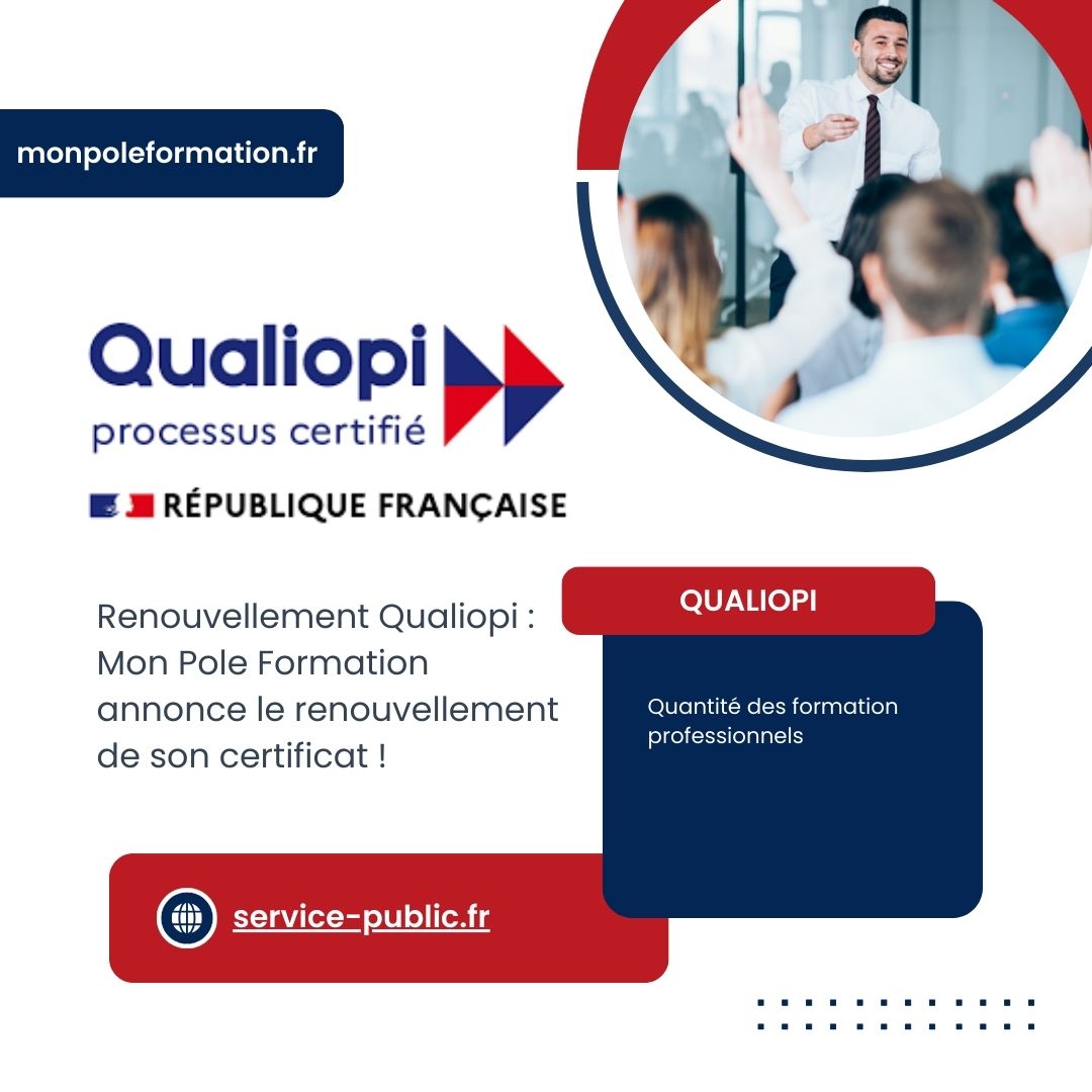 Logo de la certification Qualiopi avec le slogan "Qualité des formations professionnelles".